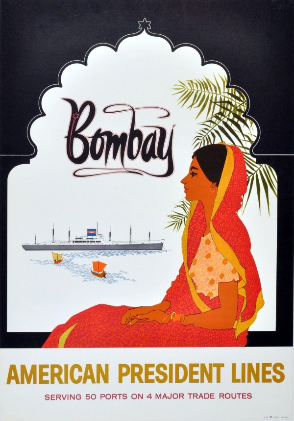 Original Vintage 1950 Cruise Travel Poster - Bombay By American President Lines  Print